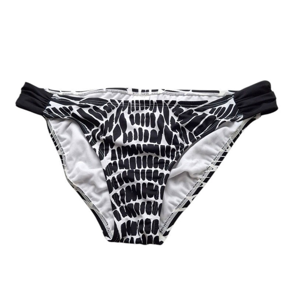 Bar III Bikini Bottom Large Black White Kaleidoscope Geometric Ruched Sides
